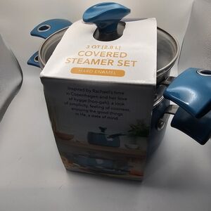 Rachael Ray 3 Qt Hard Enamel Nonstick Steamer Set | Agave Blue | NWT